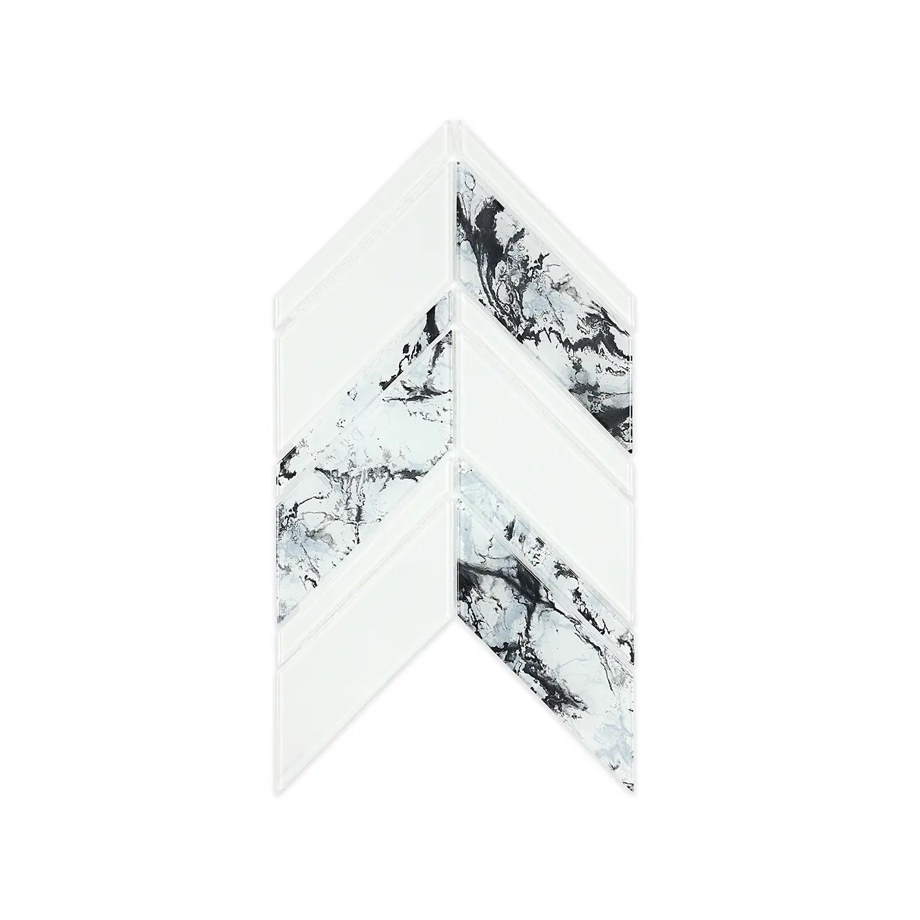 Black and White Marble-Look Chevron Glass Mosaic Tile