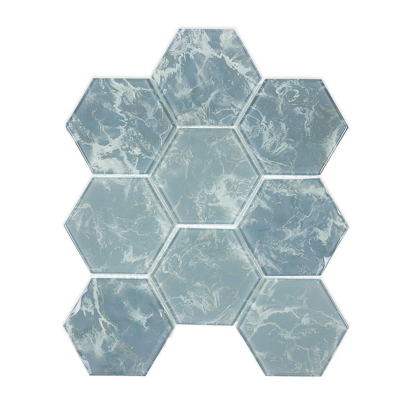 Bold Hexagon Marble Look Glass Mosaic - HX9834