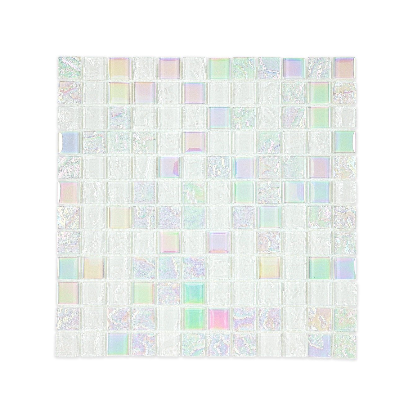 White Iridescent Textured Glass Mosaic Tile 1''x1'' - P 2318