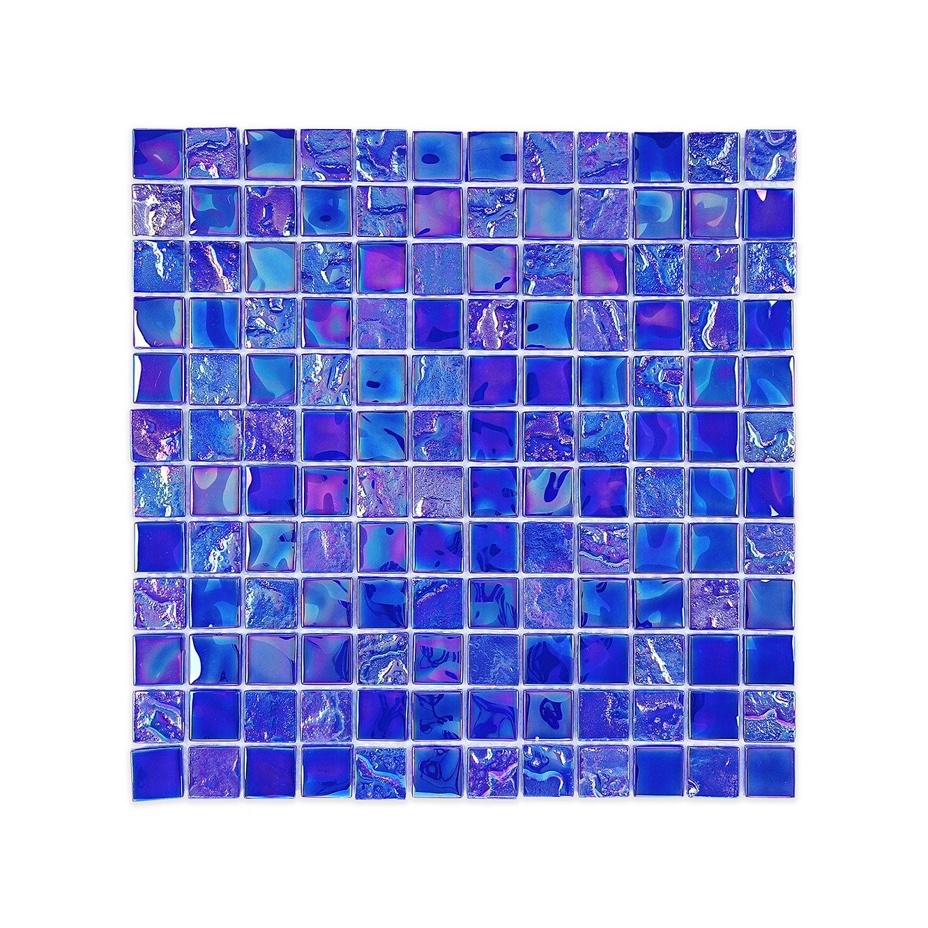 Shimmering Depths: Blue Iridescent Mosaic Glass Tile - P2351