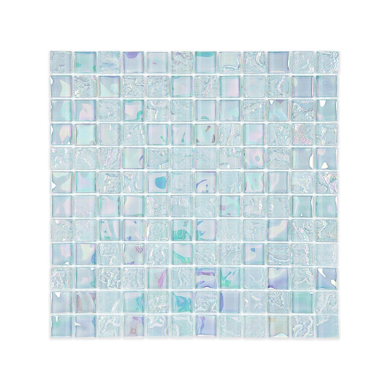 Ethereal Glow: Grey Iridescent Textured 1''x1'' Glass Mosaic Tile - P2355