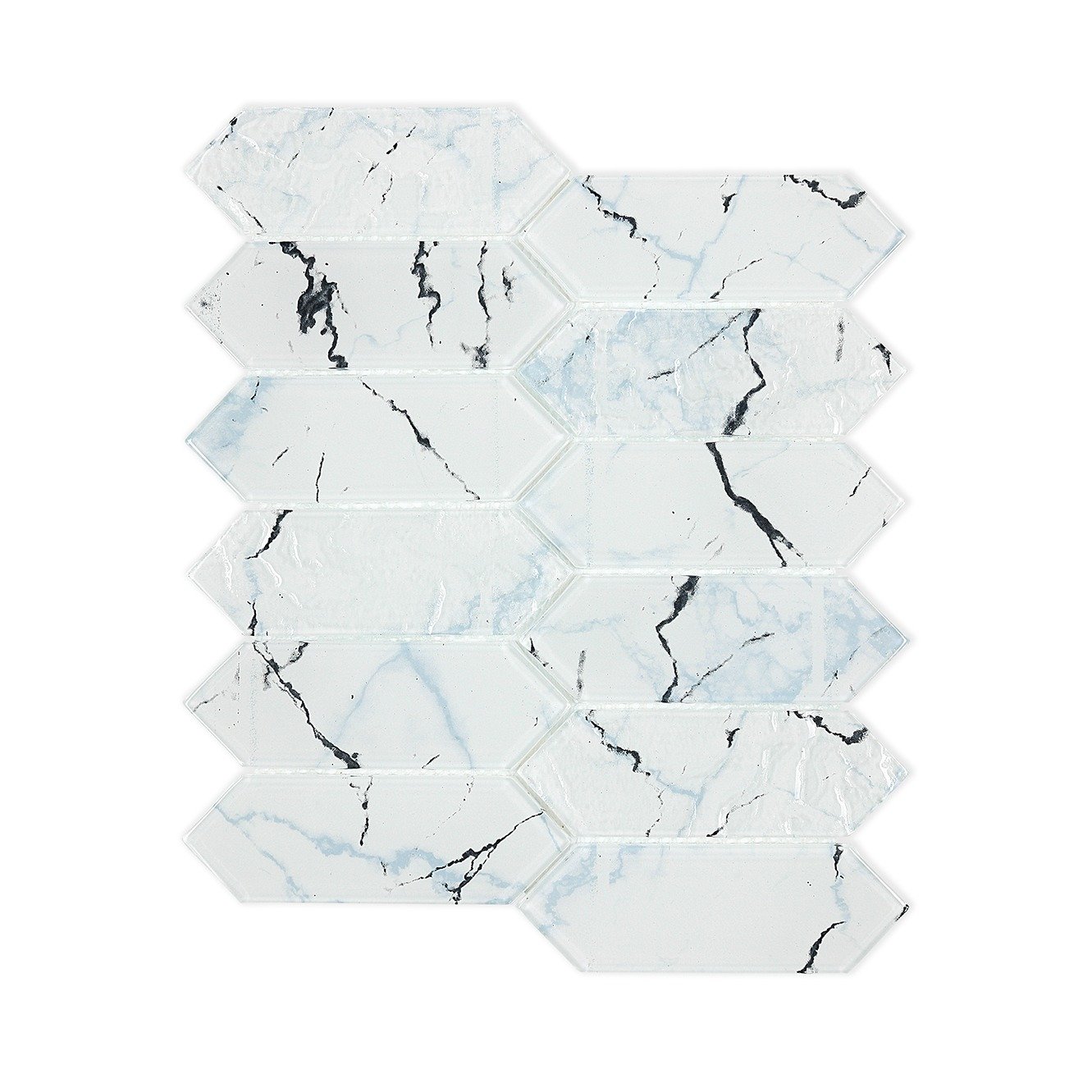 Luxurious Lines: White Marble Look Glass Picket Mosaic Tile - PQ4915